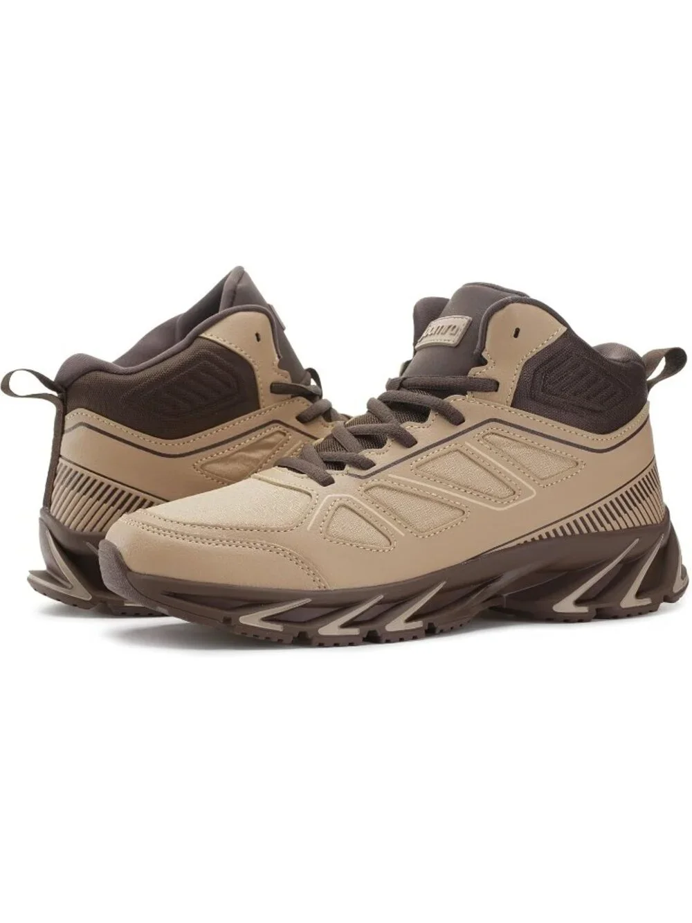 Joomra Mens Khaki Brown Rubber Leather High Top Athletic Inspire Lace Up Sneaker